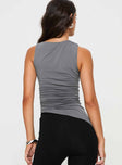 back view of model wearing Princess Polly Kinger Top Slate Sleeveless Crew Neck 