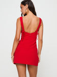 back view of model wearing Princess Polly Lovers Quarrel Mini Dress Red Sweetheart Neckline 