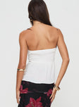 back view of model wearing Princess Polly Coleson Strapless Top White Sleeveless Sweetheart 