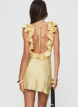 back view of model wearing Princess Polly Butacup Frill Mini Dress Yellow Plunger 