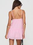 back view of model wearing Princess Polly Nicoletta Mini Dress Light Pink Plunger 