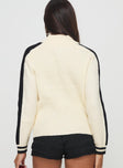 back view of model wearing Princess Polly Mandee Quarter Zip Knit Sweater Cream Long 