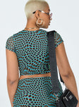 back view of model wearing Princess Polly Bold Move Top Blue Multi 