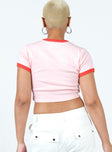 back view of model wearing Princess Polly Bob Marley One Love One Heart Cropped Tee Pink Short Sleeves Crew Neck 