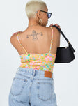 back view of model wearing Princess Polly Chandler Bodysuit Floral Sleeveless Scoop Neck 