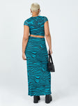 back view of model wearing Princess Polly Mariana Maxi Skirt Blue 