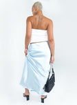 back view of model wearing Princess Polly Don't Belong Maxi Skirt Blue Maxi 