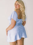 Front view of model wearing  front Princess Polly Sweetheart Neckline  Isabel Mini Dress Blue Curve