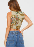 back view of model wearing Princess Polly Brinna Jacquard Vest Top Multi Sleeveless Plunger 