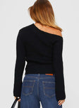 back view of model wearing Princess Polly Phillips Cold Shoulder Sweater Black Cropped 