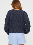 back view of model wearing Princess Polly Anaya Oversized Sweater Navy Cropped 