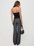 back view of model wearing Princess Polly Kinkirk Flared Pants Grey Pinstripe Low Rise Pants 