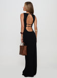 back view of model wearing Princess Polly Ace Of Hearts Backless Maxi Dress Black Scoop Neck 