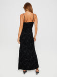 Front view of model wearing  front Princess Polly Square Neck  Elba Maxi Dress Black