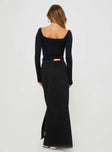 back view of model wearing Princess Polly Brandee Tie Front Denim Maxi Skirt Black Wash Maxi 