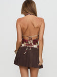 back view of model wearing Princess Polly Dorofia Pleat Mini Skirt Chocolate Brown Mini Skirts 