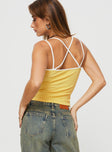 back view of model wearing Princess Polly Run A Mile Top Yellow Sleeveless Scoop Neck 