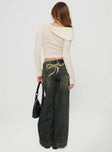 back view of model wearing Princess Polly Ribbon Stamp Wide Leg Jeans Antique Wash Petite Low Rise Jeans 