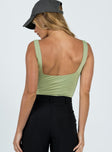 back view of model wearing Princess Polly Cressbrook Square Neck Bodysuit Sage Sleeveless Square Neck 