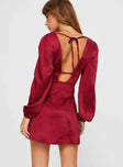 back view of model wearing Princess Polly Lakala Long Sleeved Mini Dress Red Plunger 