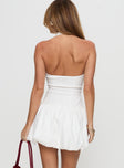 back view of model wearing Princess Polly Gigli Bubble Hem Mini Dress White Square Neck 