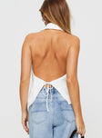 back view of model wearing Princess Polly Mallorcs Vest Top White Sleeveless Plunger 