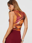 back view of model wearing Princess Polly Maximiliano Top Brown Sleeveless Crew Neck 