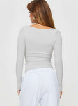 back view of model wearing Princess Polly Arthie Long Sleeve Top Grey Full Sleeves Scoop Neck 