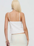 back view of model wearing Princess Polly Honey Honey Top White Sleeveless V-Neck 