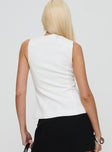 back view of model wearing Princess Polly Theodosia Top White Sleeveless Crew Neck 