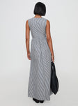 back view of model wearing Princess Polly Pokey Maxi Dress Black / White Stripe Plunger 