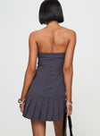 back view of model wearing Princess Polly Twin Flame Strapless Mini Dress Slate Grey Straight Neck 