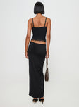 back view of model wearing Princess Polly Kalyn Ruched Front Maxi Skirt Black Maxi 