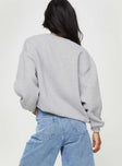 back view of model wearing Princess Polly Retro Car Crew Neck Sweatshirt Grey Marle 