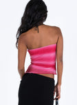 back view of model wearing Princess Polly Devia Strapless Top Pink Sleeveless straight 