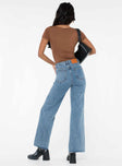 back view of model wearing Princess Polly Arlington Straight Leg Denim Jeans Mid Wash Lower Impact High Waisted 