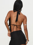 Quotation Diamante Halter Backless Top Black