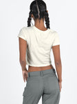 back view of model wearing Princess Polly Check Ur Id Top Ivory Short Sleeves Crew Neck 