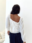 back view of model wearing Princess Polly Maxime Long Sleeve Top White Full Sleeves Square Neck 