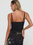 back view of model wearing Princess Polly Zachariah Cami Top Black Sleeveless Square Neck 