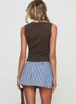 back view of model wearing Princess Polly Gigi Skort Blue Stripe High Waisted Shorts 