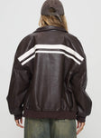 Goldsmith Faux Leather Bomber Jacket Chocolate / White