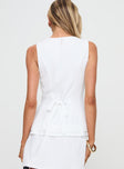 back view of model wearing Princess Polly Springview Vest Top White Sleeveless Scoop Neck 