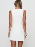 back view of model wearing Princess Polly Anse Mini Dress White Crew Neck 