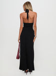 back view of model wearing Princess Polly Make A Fortune Hardware Halter Maxi Dress Black Plunger 