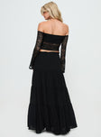 back view of model wearing Princess Polly Mya Maxi Skirt Black Maxi 