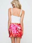 back view of model wearing Princess Polly Tylar Mini Skirt Red Floral Mini Skirts 