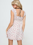 back view of model wearing Princess Polly Carlita Mini Dress White Floral Sweetheart Neckline 