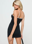 back view of model wearing Princess Polly Evaner Mini Dress Black Scoop Neck 