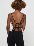 back view of model wearing Princess Polly Daxon Top Cream / Black Sleeveless Square Neck 